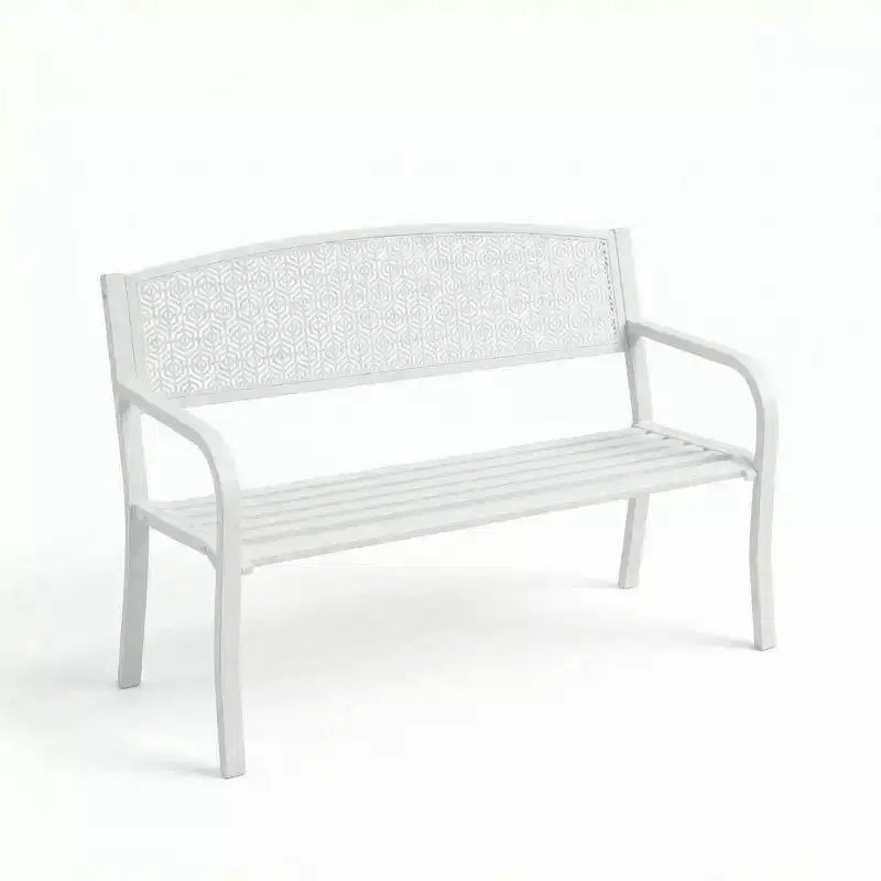 Banc d'extérieur en métal 2 places pour jardin, bancs en acier avec dossier géométrique pour terrasse, jardin et porche