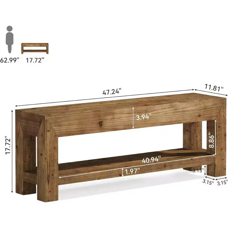Banc d'entrée en bois massif de 47,24 po avec étagères ouvertes, brun rustique