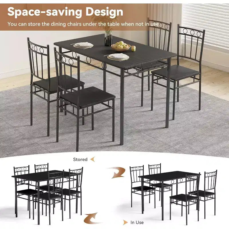Ensemble de salle à manger rectangulaire Dyonery pour 4 personnes, table de cuisine 5 pièces et 4 chaises, ensemble de table de salle à manger, ensemble de table de cuisine compact pour petit espace