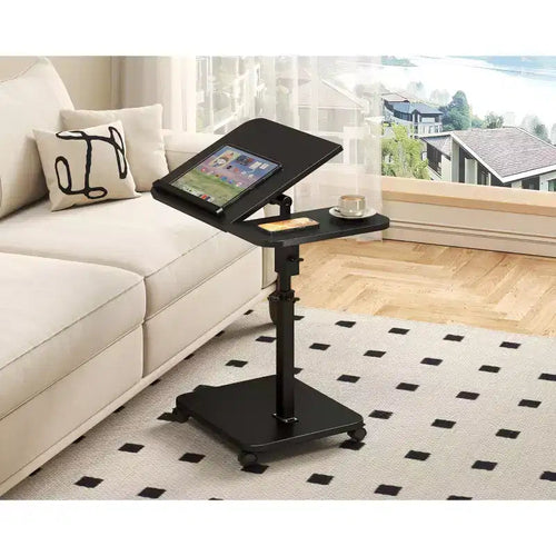 1 Table d'appoint en C, Table de lit à roulettes réglable en hauteur, Table de canapé multi-usage et Bureau d'ordinateur portable pour petits espaces