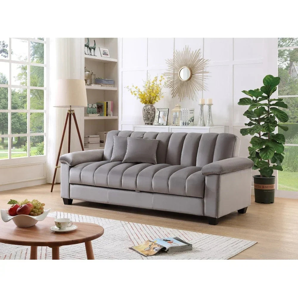 Canapé convertible de salon en tissu matelassé avec dossier cannelé