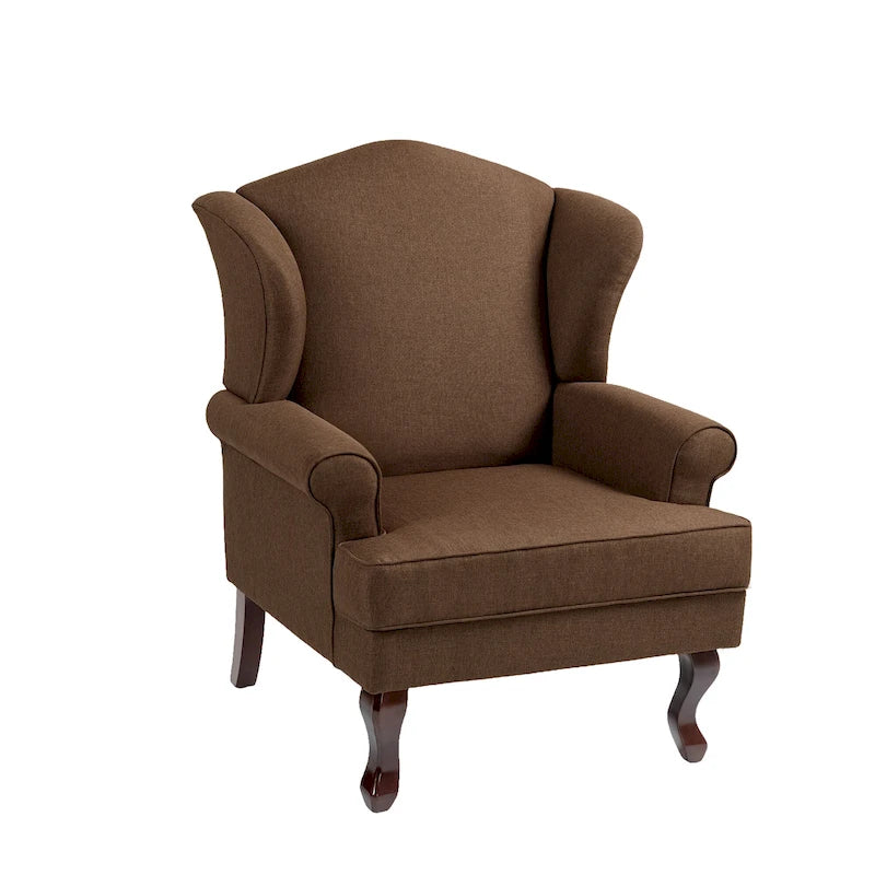 2 fauteuils d'appoint à dossier haut traditionnels, revêtus de tissu