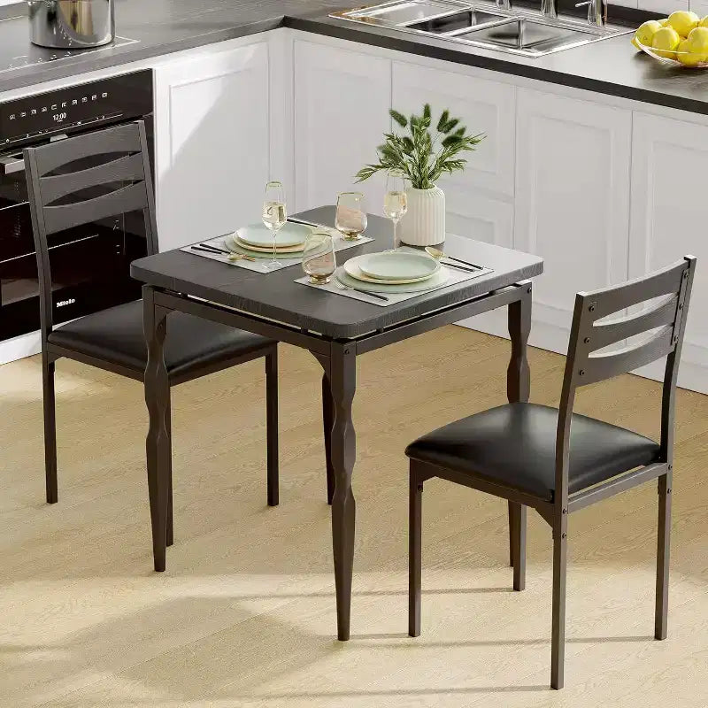 Ensemble de salle à manger 3 pièces pour petits espaces, table et 2 chaises à pieds en spirale, ensemble de table de cuisine compact pour appartements