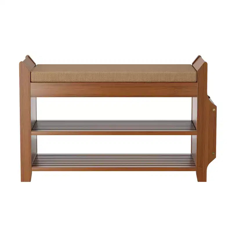 Banc à chaussures en bambou ELECWISH 31,5 avec rangement - Étagère à chaussures à 2 niveaux, tiroir caché et organisateur latéral, marron