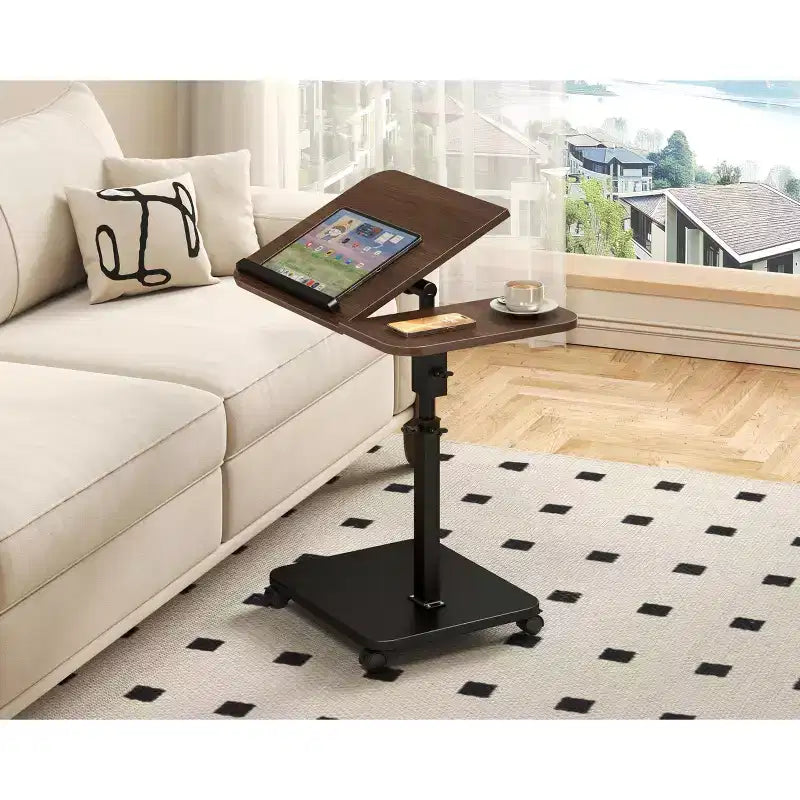 1 Table d'appoint en C, Table de lit à roulettes réglable en hauteur, Table de canapé multi-usage et Bureau d'ordinateur portable pour petits espaces
