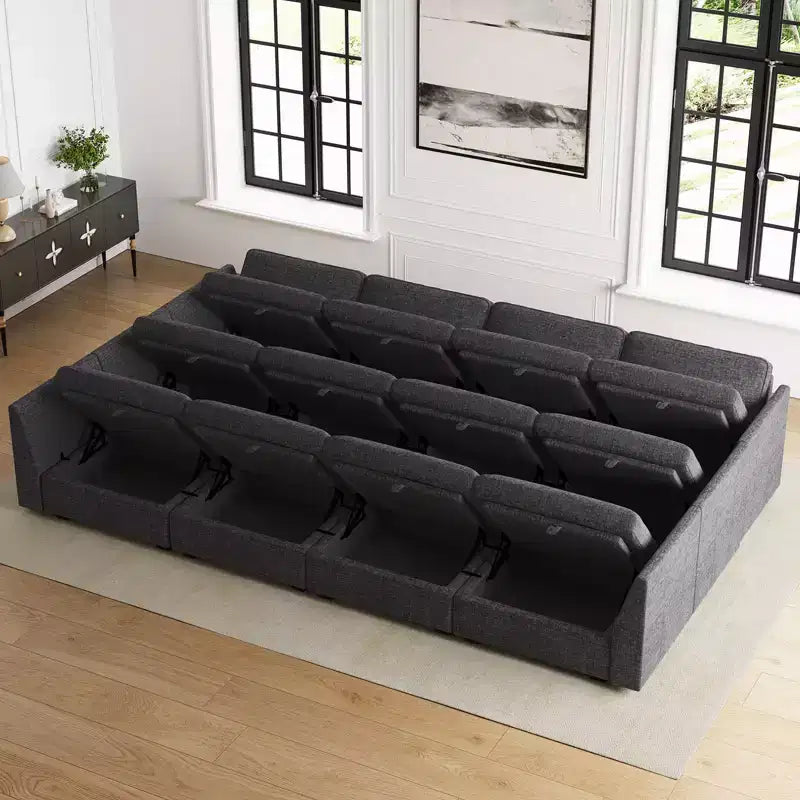 Module Pouf Ottoman Belffin en Chenille - Repose-Pieds de Rangement Modulaire avec Tissu Doux pour la Peau et Conception à Installation Rapide