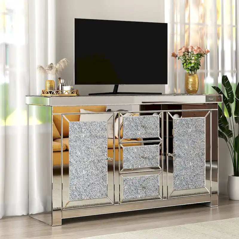 Buffet/commode d'appoint Glamour Miroir Diamant 3 Tiroirs
