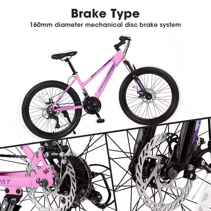 NAYSAYE Vélo VTT 26 Pouces avec Dérailleur 21 Vitesses Double Frein à Disque pour Adolescents et Femmes, Rose, 65*24.8*37.4