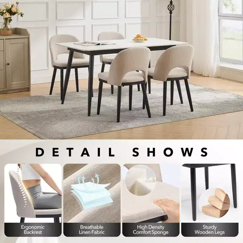 Lot de 4/6 chaises de salle à manger, chaises de cuisine/salle à manger rembourrées, chaises de salle à manger de ferme en tissu de lin avec pieds réglables pour salle à manger, salon