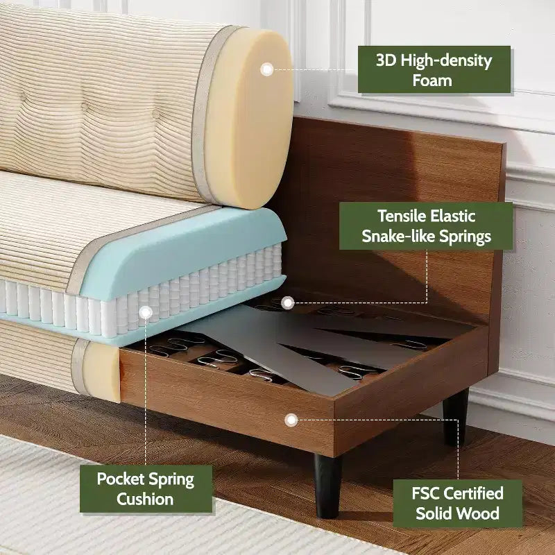 Dyonery 50, canapé Loveseat, 2 places pour bureau et petits espaces, assise profonde de 61 cm, cadre en bois massif certifié FSC, assemblage sans outils