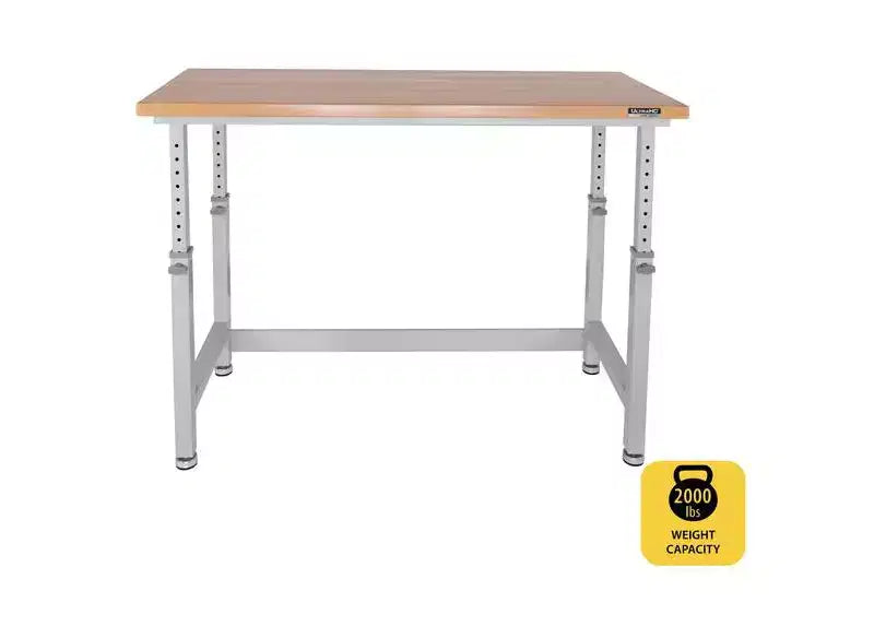 Établi robuste avec plateau en bois et hauteur réglable de 60 po