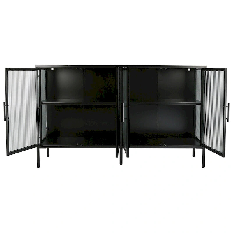Meuble en métal et verre trempé avec étagère réglable
