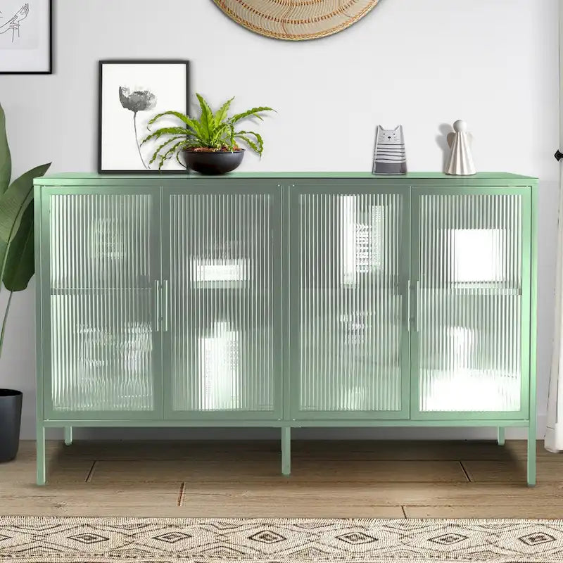 Meuble en métal et verre trempé avec étagère réglable