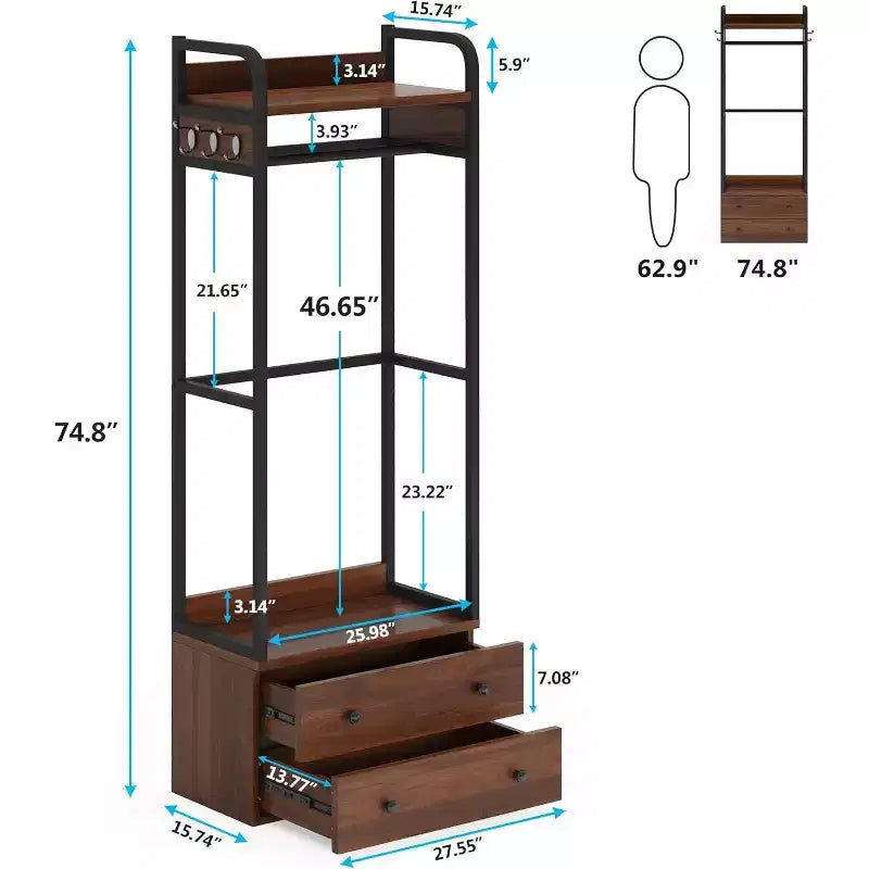 Organisateur de placard autonome Lantine, petit portant à vêtements avec tiroirs et étagères, portant à vêtements robuste pour couloir, entrée, chambre