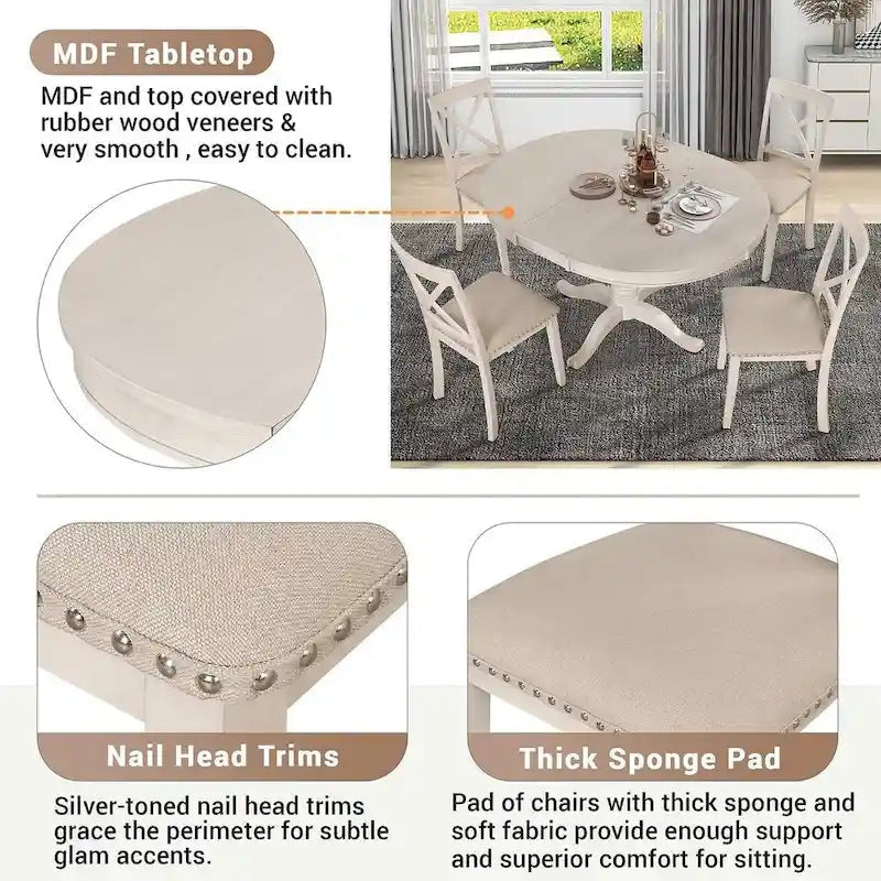 Table à manger ronde extensible 4 places de 42 à 54 po pour ferme