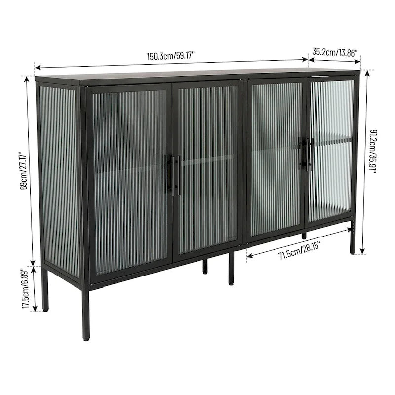 Meuble en métal et verre trempé avec étagère réglable