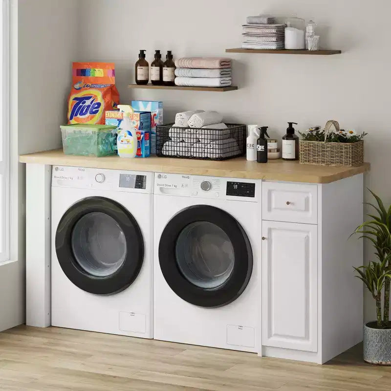 82,6 Meuble de rangement pour plan de travail de buanderie avec étagère réglable et tiroir, plan de travail pour lave-linge et sèche-linge pour buanderie