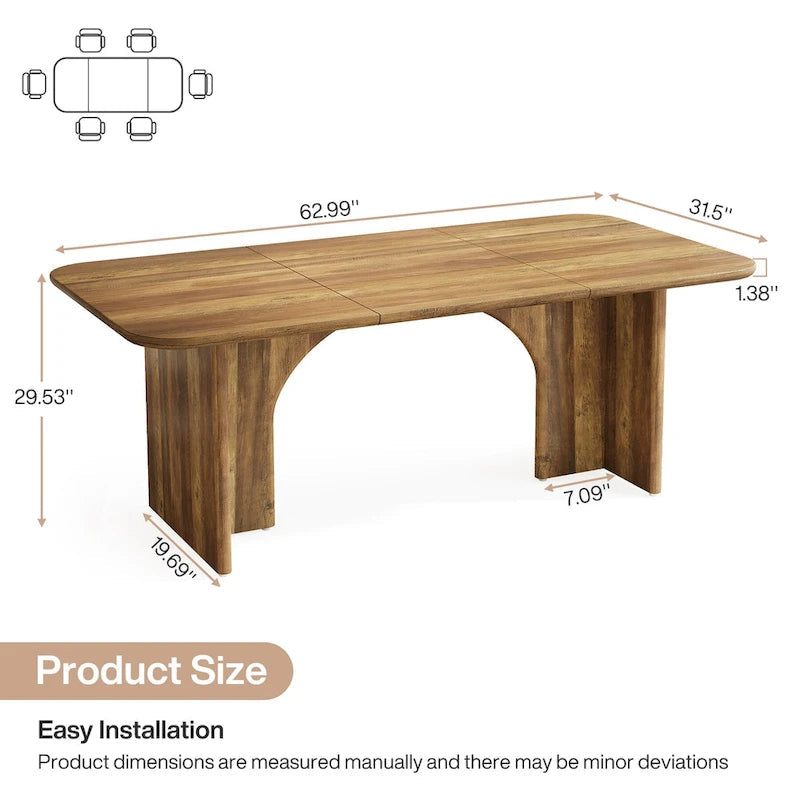Grande table de salle à manger de 160 cm pour 4 à 6 personnes, table de cuisine rectangulaire moderne