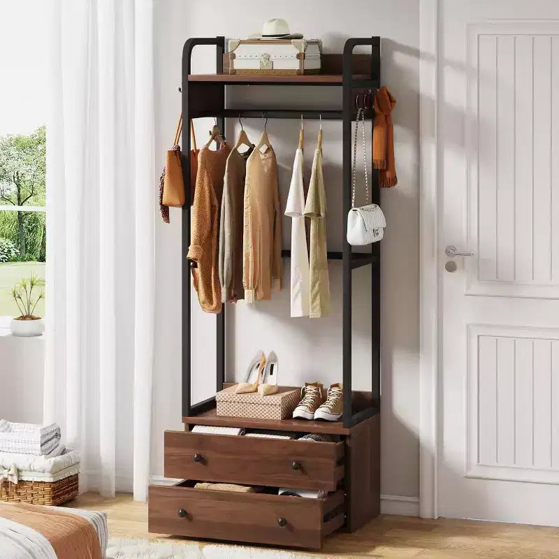 Organisateur de placard autonome Lantine, petit portant à vêtements avec tiroirs et étagères, portant à vêtements robuste pour couloir, entrée, chambre