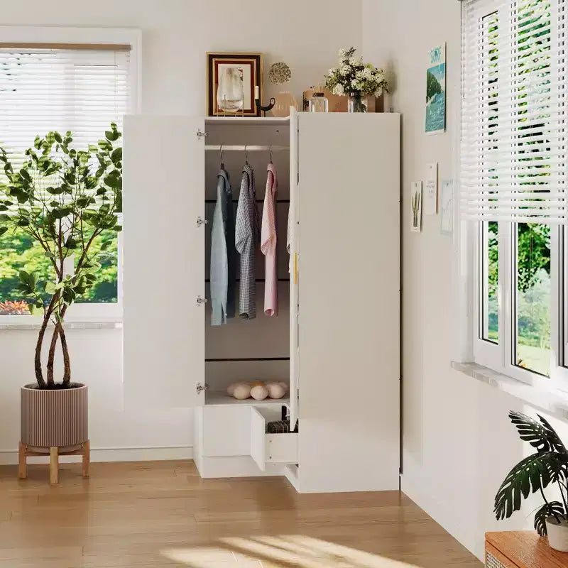 Hitow Armoire Minimaliste, Armoire d'Angle, Modèles à Double Porte et Tiroirs