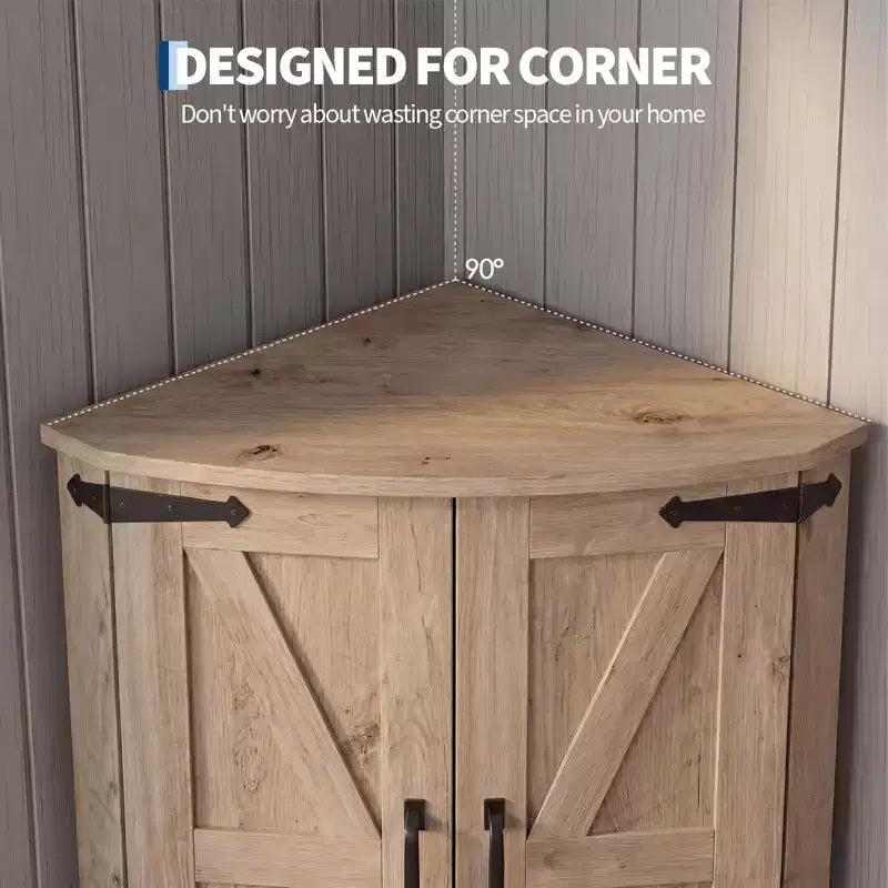 64,8" Meuble d'Angle Haut avec Portes, Armoire de Rangement d'Angle Marron Style Ferme, Meuble Garde-Manger d'Angle Autonome avec Étagères Réglables