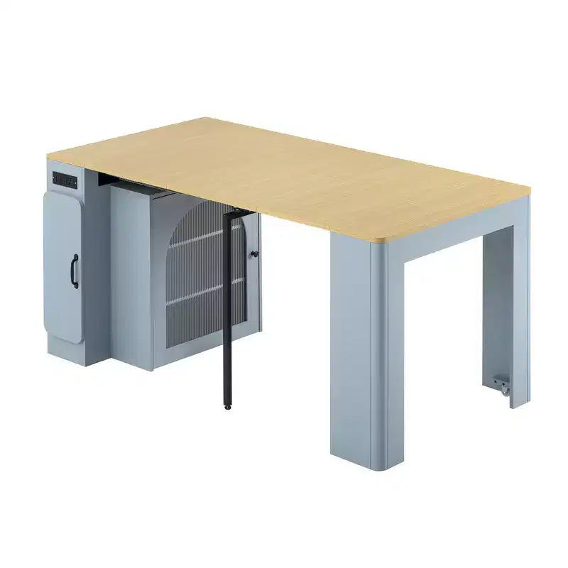Table à manger extensible Whisen, table îlot mobile roulante avec 3 rallonges amovibles, meuble de rangement
