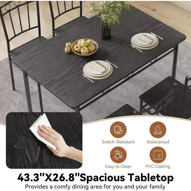 Ensemble de salle à manger rectangulaire Dyonery pour 4 personnes, table de cuisine 5 pièces et 4 chaises, ensemble de table de salle à manger, ensemble de table de cuisine compact pour petit espace