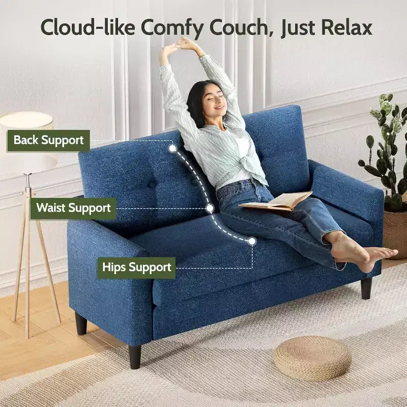 Dyonery 50, canapé Loveseat, 2 places pour bureau et petits espaces, assise profonde de 61 cm, cadre en bois massif certifié FSC, assemblage sans outils