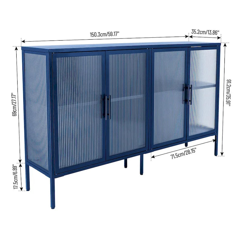 Meuble en métal et verre trempé avec étagère réglable