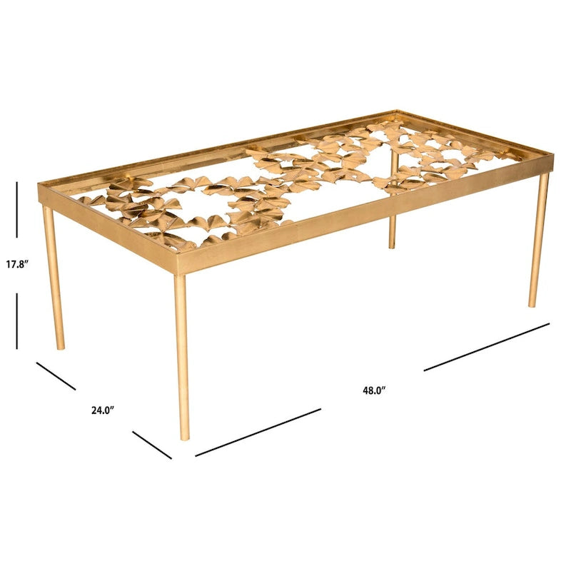 Table basse en feuille d'or antique, 48 L x 24 P x 18 H