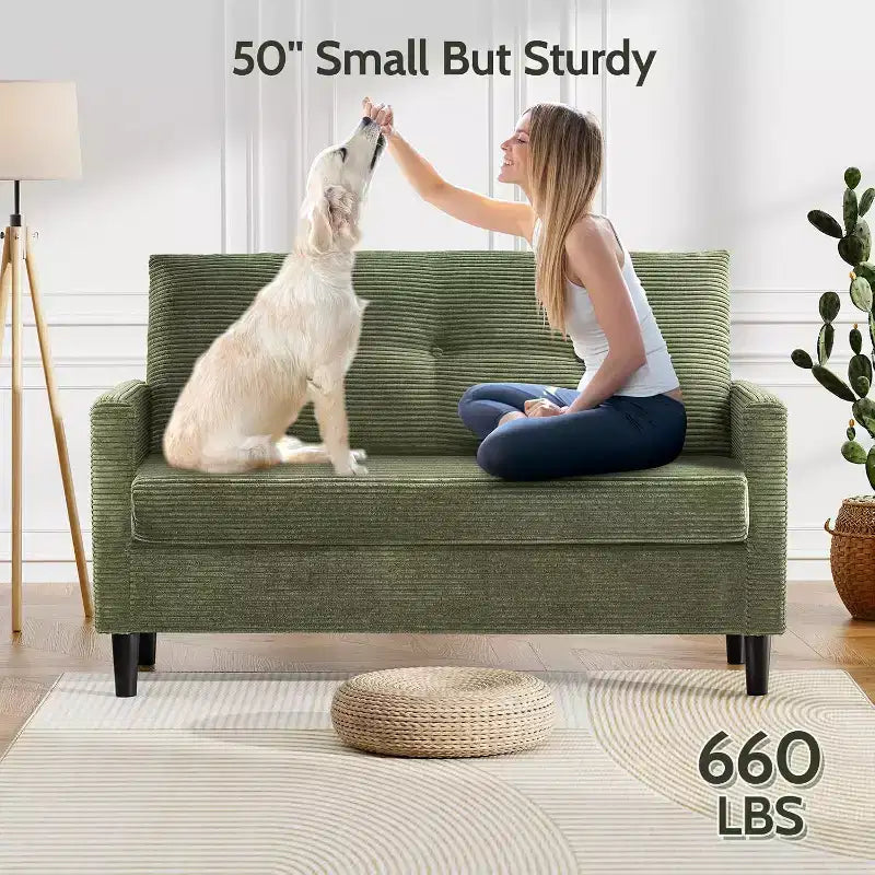 Dyonery 50, canapé Loveseat, 2 places pour bureau et petits espaces, assise profonde de 61 cm, cadre en bois massif certifié FSC, assemblage sans outils