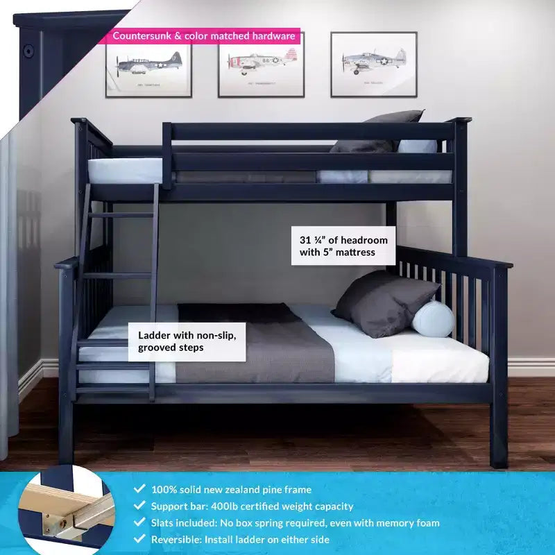 Max & Lily Lit superposé double sur toute la taille, Lits superposés en bois massif avec échelle pour enfants