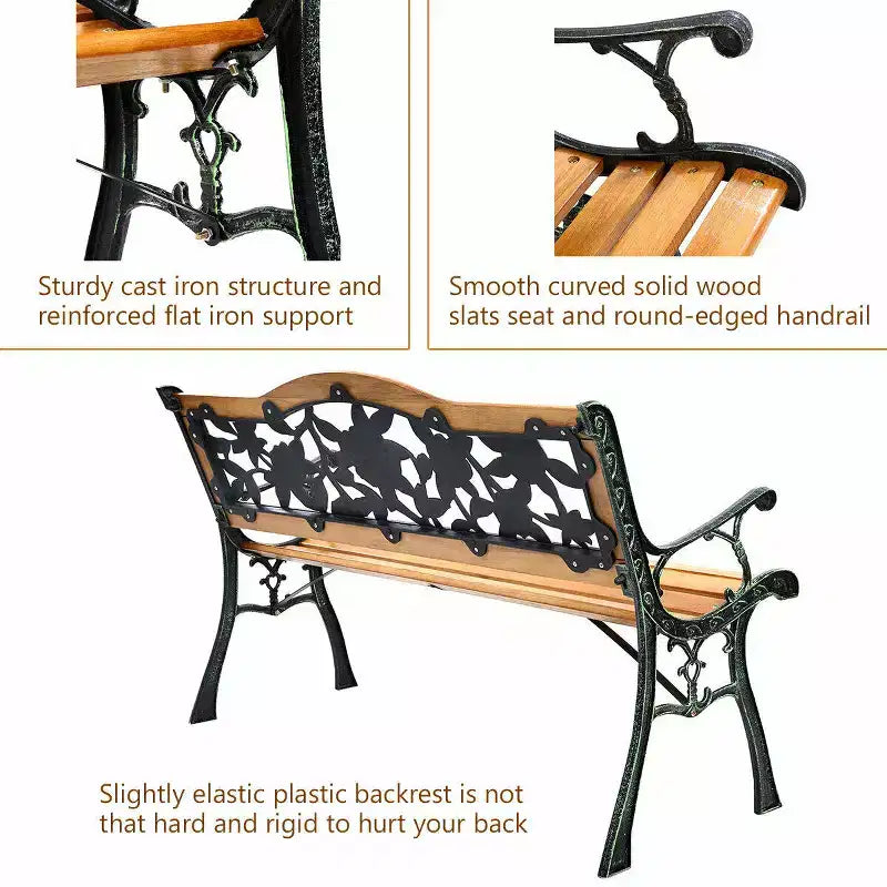 Banc de jardin en métal Costway pour patio, parc, porche, chaise de chemin, mobilier en fonte et bois dur