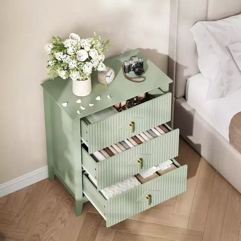 2 tables de chevet cannelées en bois, commode à 3 tiroirs de 69,85 cm de large, tables de nuit modernes, commode de chambre à coucher, salon