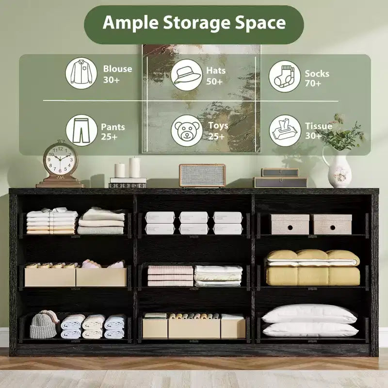 Commode à 9 tiroirs pour chambre à coucher, grande commode moderne en bois avec grand espace de rangement, organisateur de commode en bois pour salon, couloir, entrée