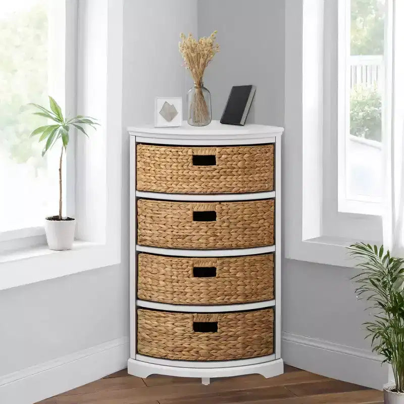 eHemco Hampton Meadows Table d'angle de rangement 4 niveaux avec 4 paniers en osier