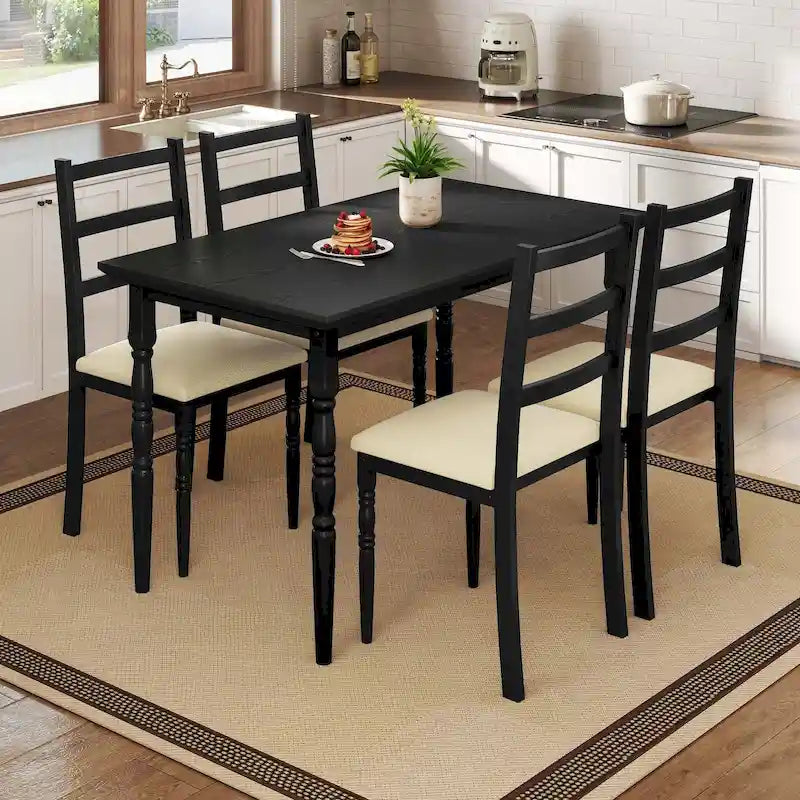 Ensemble de salle à manger de ferme Moasis avec 4 chaises, table à manger rectangulaire, style colonne romaine pour la cuisine