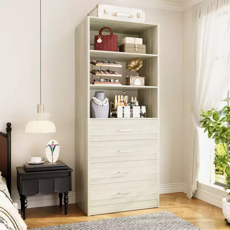 Système de rangement de placard avec tiroirs et étagères en bois