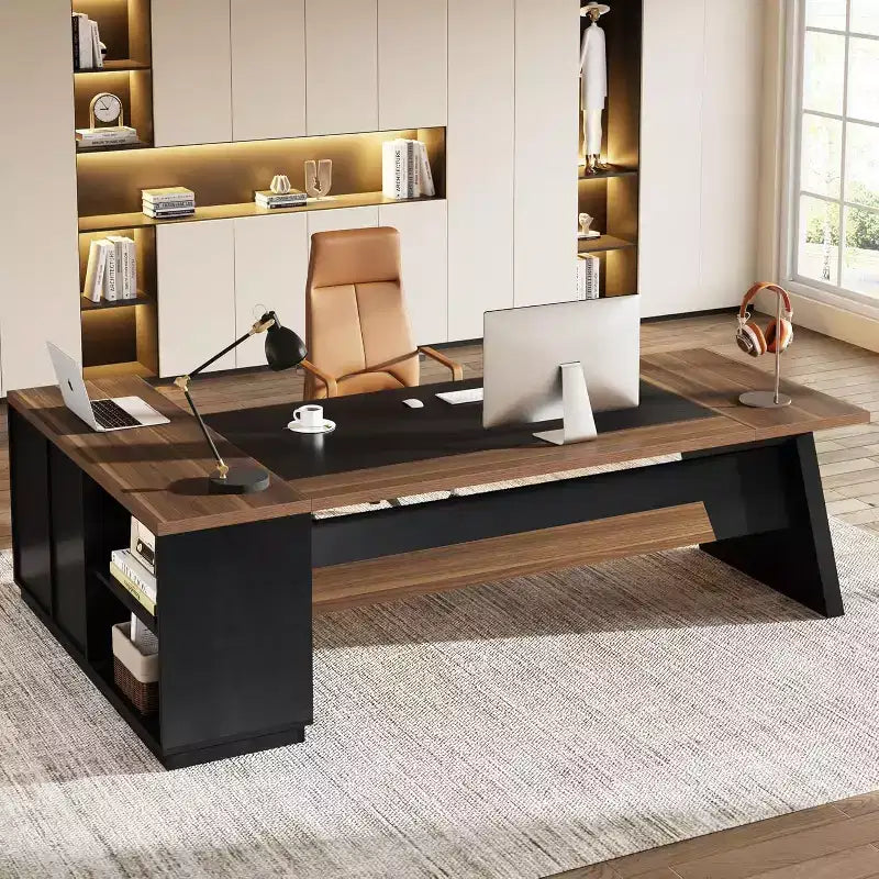 Bureau de direction en L Lantine Modern 78 avec tiroirs et classeur latéral