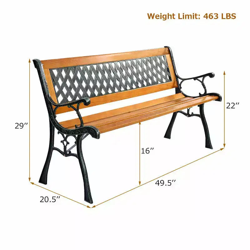 Banc de jardin Costway 126 cm pour patio, parc, porche, allée, terrasse, en fonte et bois dur