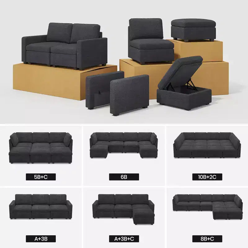 Module Pouf Ottoman Belffin en Chenille - Repose-Pieds de Rangement Modulaire avec Tissu Doux pour la Peau et Conception à Installation Rapide