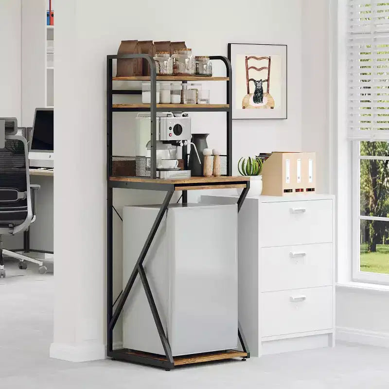 Meuble Support Mini-Réfrigérateur avec Étagère de Rangement, Meuble Bar à Café Autoportant en Bois avec Prise de Courant, Support Micro-ondes Utilitaire, Organisateur de Bar à Café