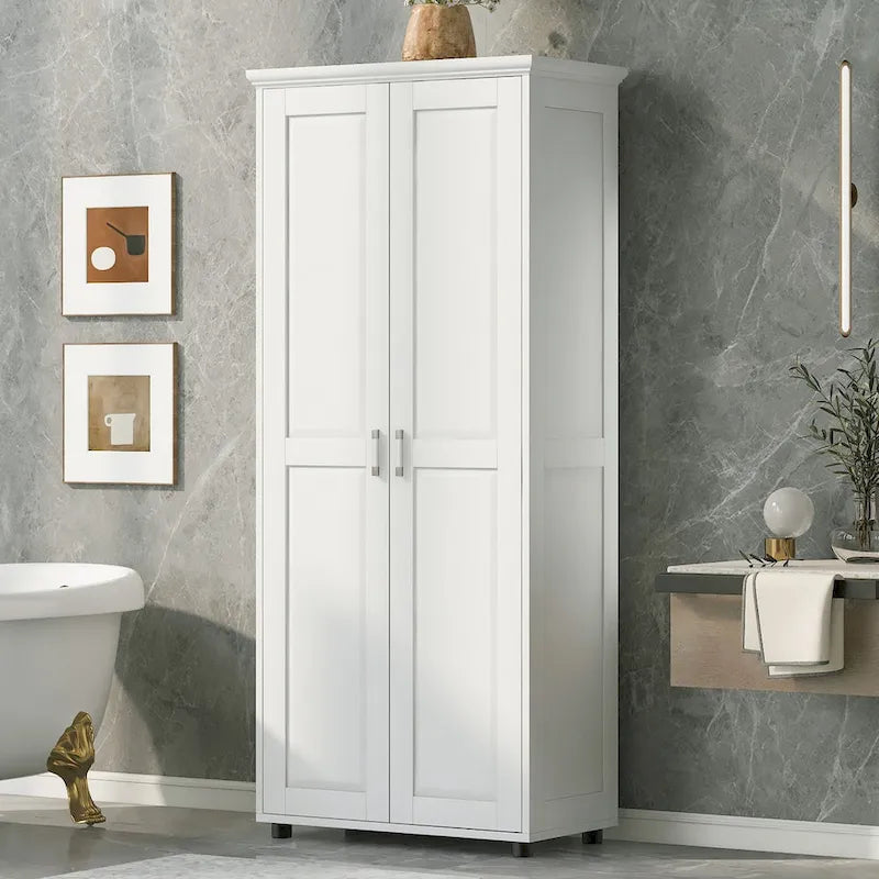 Meuble de rangement pour salle de bain à deux portes, étagère réglable, panneau MDF