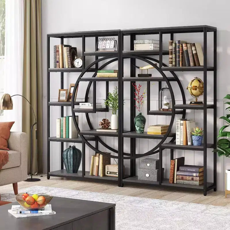 Étagère à livres Lantine à 5 niveaux avec 9 compartiments de rangement ouverts