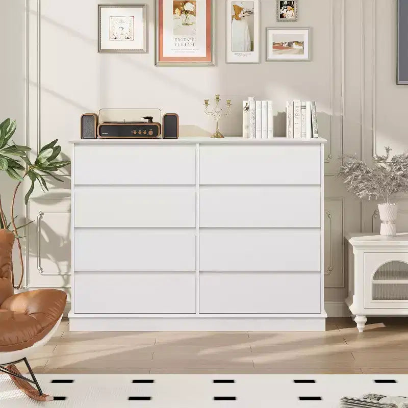 Commode de rangement à 8 tiroirs, coffre à tiroirs profonds, large meuble de rangement pour salon, couloir, chambre d'enfant