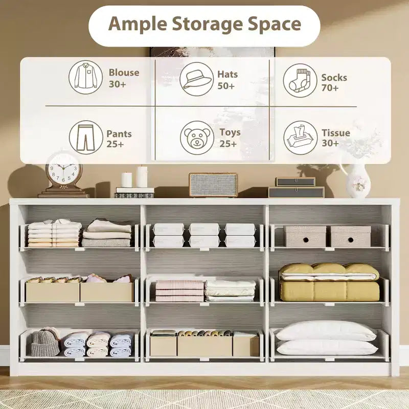Commode à 9 tiroirs pour chambre à coucher, grande commode moderne en bois avec grand espace de rangement, organisateur de commode en bois pour salon, couloir, entrée