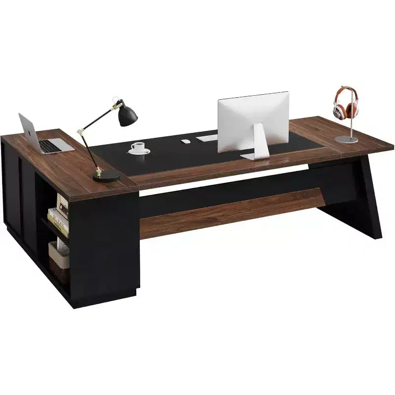 Bureau de direction en L Lantine Modern 78 avec tiroirs et classeur latéral