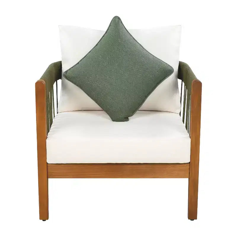 Christopher Knight Home Fauteuil club de patio Clifton en acacia rustique et corde, rembourré avec dossier incurvé