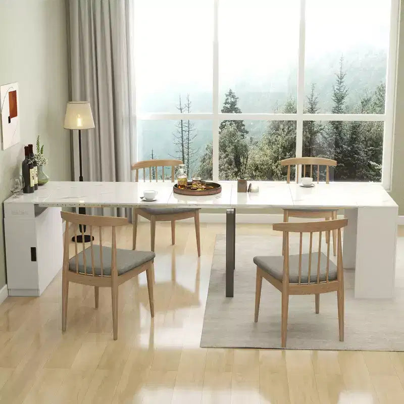 CLIHOME Table à manger extensible moderne multifonctionnelle avec prise, Table extensible peu encombrante avec rangement