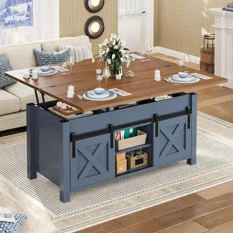 Table basse relevable 2 portes coulissantes style grange Table à manger avec rangement